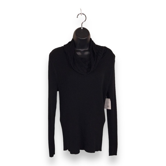 NEW XL CROFT AND BARROW BLACK COWL NECK KNIT SWEATER LONG SLEEVE - Picture 1 of 11